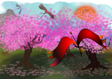 Digital Arts με τίτλο "Bloesemtuin" από Chris Van Moorsel, Αυθεντικά έργα τέχνης, Ψηφιακή ζωγραφική