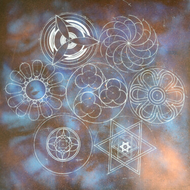 Painting titled "Geometry - circles" by Florence Debertonne-Dassule (FD²), Original Artwork, Acrylic Mounted on Wood Stretch…