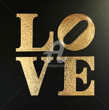 „Love“ 3 d textured black and gold leaf inspired by Indiana 绘画 标题为“„Love“ 3 d textured…” 由Nataliia Krykun, 原创艺术品, 丙烯 安装在木质担架架上