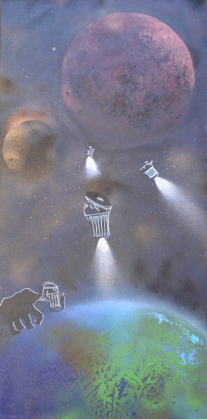 Expulsion - Bye Bye Humans Painting titled "Expulsion - Bye Bye…" by Florence Debertonne-Dassule (FD²), Original Artwork, Acrylic Mounted on Wood Stret…