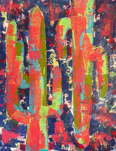 Painting titled "Kakteen Nr. 3" by Eszter Kerdö, Original Artwork, Acrylic Mounted on Wood Stretcher frame