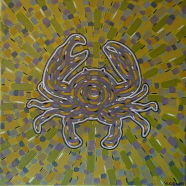 绘画 标题为“Crabe mosaique 2” 由Véronique Génot, 原创艺术品, 油 安装在木质担架架上
