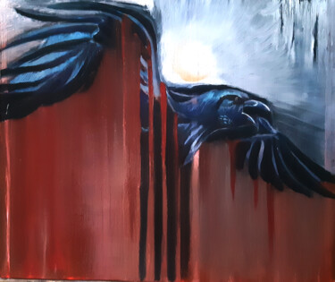 Schilderij getiteld "Ворон чёрный и солн…" door Yunna V`Yun, Origineel Kunstwerk, Olie