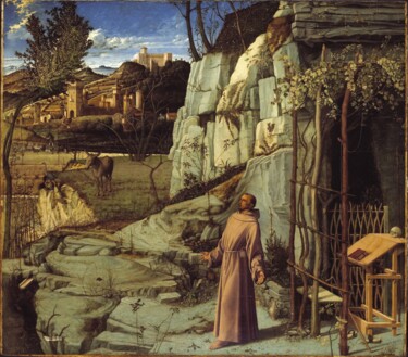 Saint François dans le désert Pittura intitolato "Saint François dans…" da Giovanni Bellini, Opera d'arte originale, Tempera
