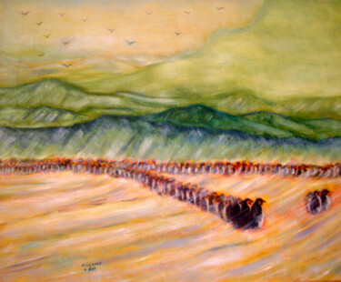 Painting titled "Emperor Penguins in…" by Pasquale Desantis, Original Artwork, Oil
