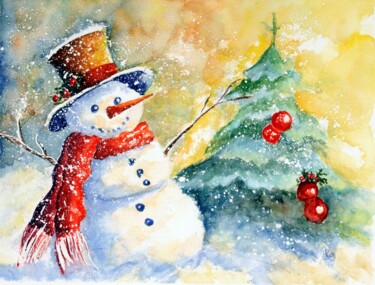 绘画 标题为“Joie de Noël” 由Catherine Dufrene (Katy), 原创艺术品, 水彩