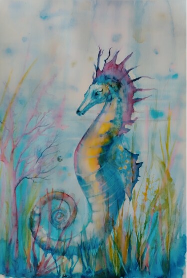 Schilderij getiteld "hippocampe" door Marina Mothes, Origineel Kunstwerk, Aquarel
