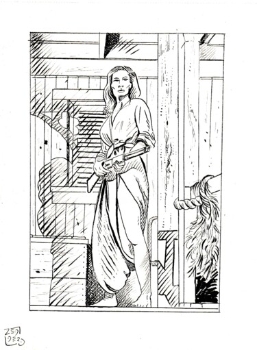图画 标题为“femme au fusil” 由Massimo Armillei, 原创艺术品, 墨