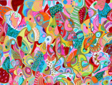 340. Happy Colorful Life in the Nature: Joyful Abstract Expl 제목이 "340. Happy Colorful…"인 미술작품 Veera Zukova로, 원작, 아크릴 나무 들것 프레임에 장착됨