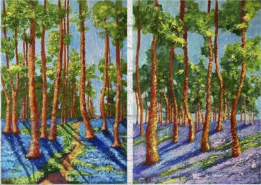 「Diptych.Woodland .」というタイトルの絵画 Natalie Aleksejeva (NatalieVerve)によって, オリジナルのアートワーク, オイル