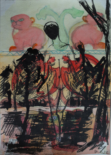 图画 标题为“gp2" / She began to…” 由Leni Smoragdova, 原创艺术品, 水彩