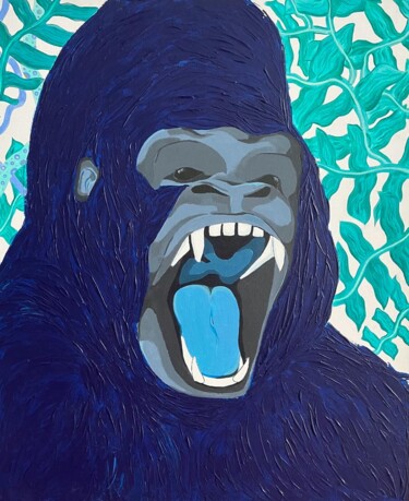 Blue gorilla Painting titled "Blue gorilla" by Carole Brunet, Original Artwork, Acrylic