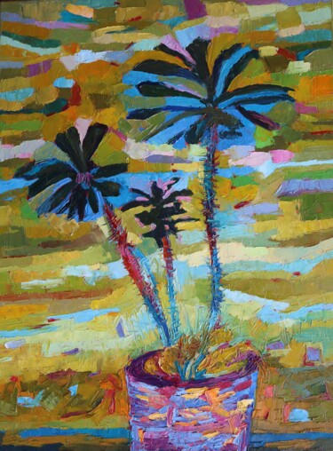 Cute Cactus Painting Flower Floral Green palette knife Pintura intitulada "Cute Cactus Paintin…" por Magdalena Walulik, Obras de arte originais, Óleo