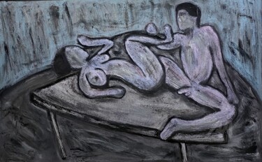 绘画 标题为“AT DINNER” 由Waldemar Pars, 原创艺术品, 油 安装在木质担架架上