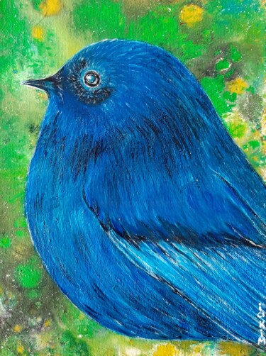图画 标题为“Petit oiseau bleu” 由Iakim, 原创艺术品, 丙烯 安装在木质担架架上