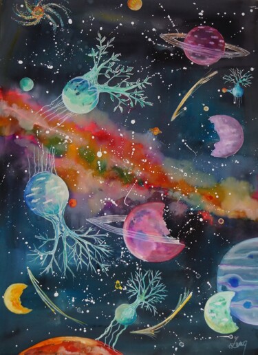 Peinture intitulée "DU ROSE DANS LA VOI…" par Isabelle Zwang, Œuvre d'art originale, Aquarelle