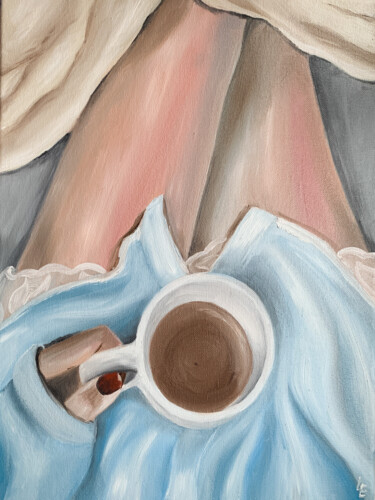 Morning vibes oil on canvas wall decor blue and grey Картина под названием "Morning vibes oil o…" - Elena Polak, Подлинное произведение искусства, Масло Установлен на Деревянная…