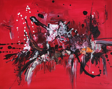 Le cœur - tableau abstrait rouge noir blanc Painting titled "Le cœur - tableau a…" by Âme Sauvage, Original Artwork, Acrylic Mounted on Wood Stretcher frame