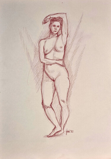 Disegno intitolato "weiblicher stehende…" da Arne Groh, Opera d'arte originale, Matita