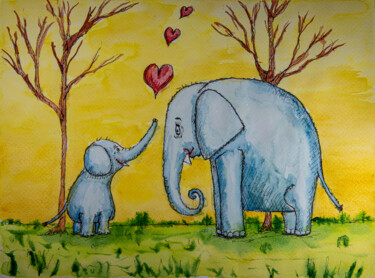 Pintura intitulada "Elefantenliebe  -…" por Rüdiger Geisler, Obras de arte originais, Aquarela
