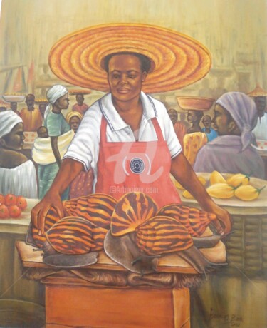 Painting titled "Market Square" by Isaac Opoku Badu, Original Artwork, Acrylic