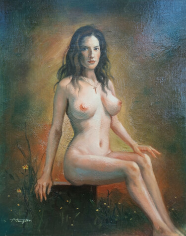 Painting titled "Yellow flowers" by Hongtao Huang, Original Artwork, Oil