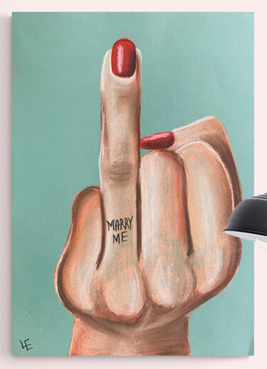 Marry me- Print on canvas light blue background wall decor Цифровое искусство под названием "Marry me- Print on…" - Elena Polak, Подлинное произведение искусства, 2D Цифровая Работа