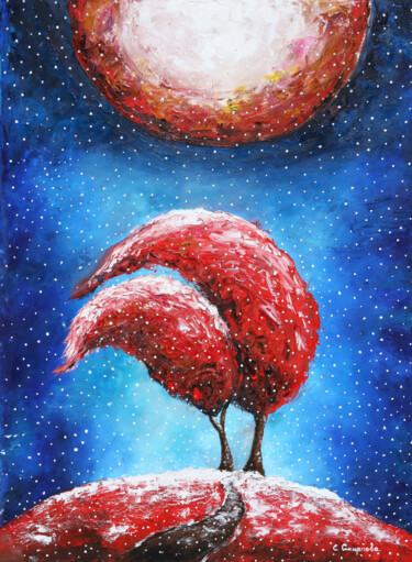 Painting titled "La neve che cade" by Evgenia Smirnova, Original Artwork, Oil Mounted on Wood Stretcher frame