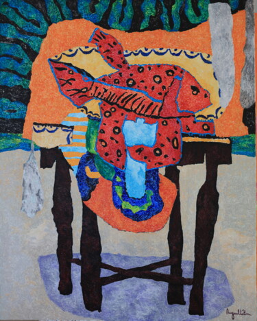 Painting titled "retour de pêche" by Philippe Jullien, Original Artwork, Acrylic Mounted on Wood Stretcher frame