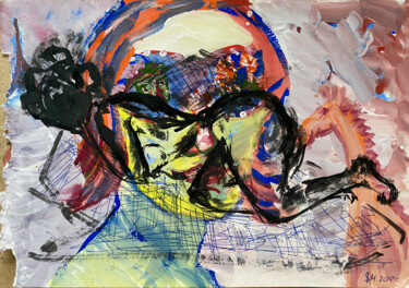 6453 / She began to collect puzzles - {$M} Tekening getiteld "6453 / She began to…" door Leni Smoragdova, Origineel Kunstwerk, Gouache