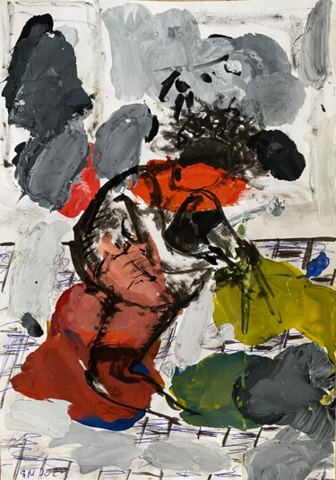 6454 / She began to collect puzzles - {$M} Tekening getiteld "6454 / She began to…" door Leni Smoragdova, Origineel Kunstwerk, Gouache