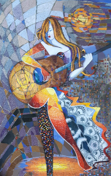 绘画 标题为“Guitarist(60x90cm,…” 由Ruzanna Melqumyan, 原创艺术品, 油 安装在木质担架架上