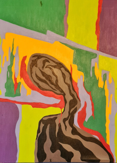 Painting titled "Homem e Paisagem" by Bento Moura, Original Artwork, Acrylic Mounted on Wood Stretcher frame