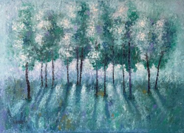 Painting titled "Whisper of dawn" by Natalie Aleksejeva (NatalieVerve), Original Artwork, Oil Mounted on Wood Stretcher frame