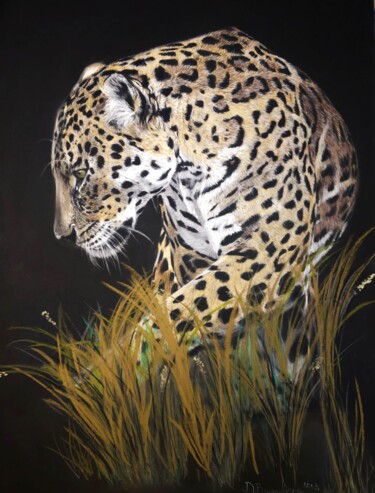 Leopard Chincha - Original Large Pastel Painting Wall Painting titled "Leopard Chincha - O…" by Deimante Bruzguliene, Original Artwork, Pencil