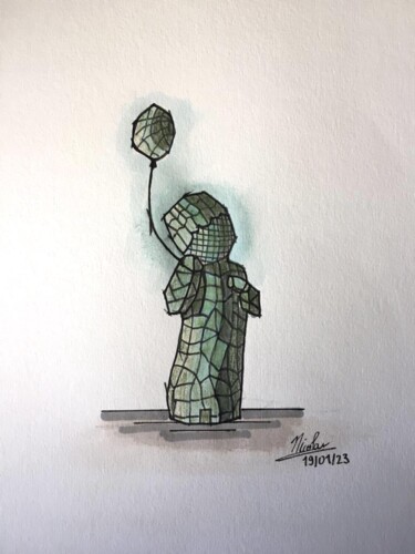 Innocence Building Drawing titled "Innocence Building" by Nicolas Chammat, Original Artwork, Watercolor