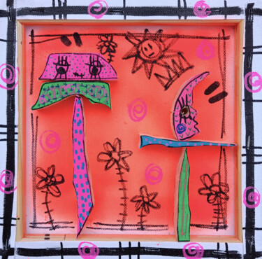 绘画 标题为“Bonh'om Bidule 9” 由Vhe, 原创艺术品, 丙烯 安装在木质担架架上
