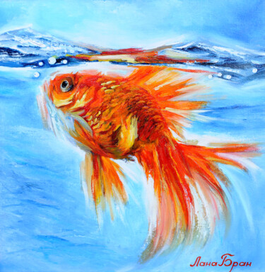 Painting titled "Goldfish. Make a wi…" by Lana Bran, Original Artwork, Acrylic