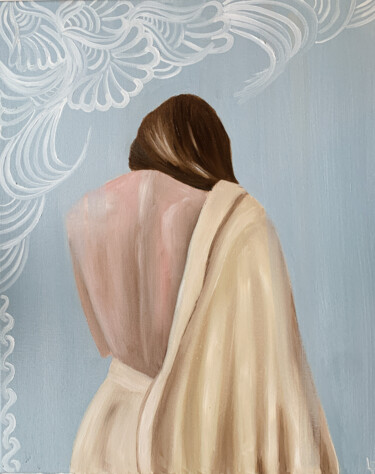 Good night, babe - original oil painting grey background Картина под названием "Good night, babe -…" - Elena Polak, Подлинное произведение искусства, Масло Установлен на Деревянная…