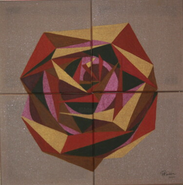 Pittura intitolato "Geometric Rose Autu…" da Krsart, Opera d'arte originale, Acrilico Montato su Telaio per barella in legno