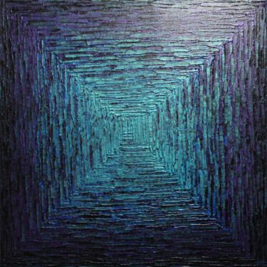 Dégradé carré bleu violet irisé Painting titled "Dégradé carré bleu…" by Jonathan Pradillon, Original Artwork, Acrylic Mounted on Wood Stretcher frame