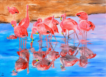 Pink Flamingos Pittura intitolato "Pink Flamingos" da Maria Sabrina Viviani, Opera d'arte originale, Acrilico Montato su Telaio per barella…