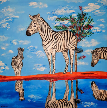 Zebre riflesse Peinture intitulée "Zebre riflesse" par Maria Sabrina Viviani, Œuvre d'art originale, Acrylique