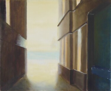 绘画 标题为“La rue du quai-2” 由André Robert Deschamps, 原创艺术品, 油 安装在木质担架架上