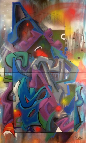 Peinture intitulée "Tag n° 2302" par Saname, Œuvre d'art originale, Bombe aérosol Monté sur Châssis en bois