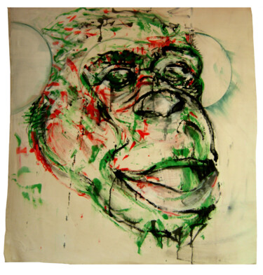 Peinture intitulée "Tête de singe rouge…" par Brigitte Derbigny, Œuvre d'art originale, Acrylique