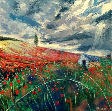 Peinture intitulée "Rouge champ" par Pascal Baudot, Œuvre d'art originale, Huile