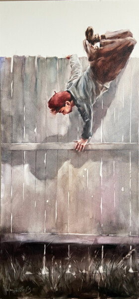 Painting titled "The fences of my ch…" by Igor Shulman, Original Artwork, Oil Mounted on Wood Stretcher frame