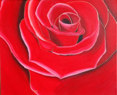 Rose rouge Peinture intitulée "Rose rouge" par Nausicaa Scheidt, Œuvre d'art originale, Acrylique Monté sur Châssis en bois
