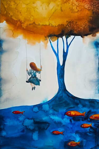 绘画 标题为“Sull'altalena” 由Evgenia Smirnova, 原创艺术品, 水彩